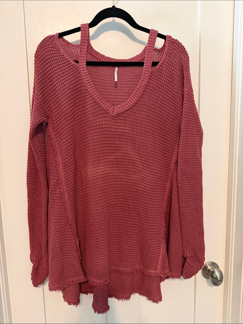Free People Moonshine Women's Dusty Rose V-Neck Waffle Knit Oversized Sweater
